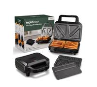 Keplin Sandwich Toaster, Waffle Maker & Panini Press 3 in 1, Black/Black | Deep fill toastie & cheese toastie maker, removable non-stick plates, dishwasher-safe, cool-touch handle, 1 year warranty