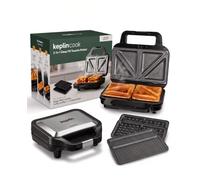 Keplin Sandwich Toaster, Waffle Maker & Panini Press 3 in 1, Black/Silver | Deep fill toastie & cheese toastie maker, removable non-stick plates, dishwasher-safe, cool-touch handle, 1 year warranty