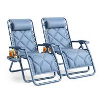 Keplin Set of 2 XXL Premium Heavy Duty Quilted Zero Gravity Chairs in Blue Keplin Blue