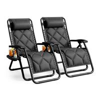 Keplin Set of 2 XXL Premium Heavy Duty Quilted Zero Gravity Chairs in Charcoal Keplin Charcoal