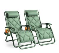 Keplin Set of 2 XXL Premium Heavy Duty Quilted Zero Gravity Chairs in Green Keplin Green