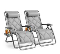 Keplin Set of 2 XXL Premium Heavy Duty Quilted Zero Gravity Chairs in Grey Keplin Grey