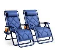 Keplin Set of 2 XXL Premium Heavy Duty Quilted Zero Gravity Chairs in Navy Keplin Navy