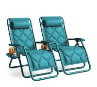 Keplin Set of 2 XXL Premium Heavy Duty Quilted Zero Gravity Chairs in Teal Keplin Teal