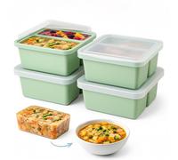KEPLIN Silicone Soup Freezer Tray with Lid, 1/2 & 1 Cup Portions, Pack of 4 | BPA-free food-grade silicone, -30C to 210C safe, non-stick, snap-fit lid, stackable, 125ml & 250ml lines, Green