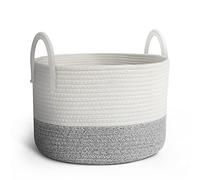 Keplin Small Rope Storage Baskets - Woven Two Tone Material Nursery Hamper with Handles, Large Capacity for Laundry, Baby Clothes, Toys (Grey & White)