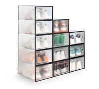 KEPLIN Stackable Shoe Storage Boxes - Premium Quality, Durable & Space-Saving Organiser Set for Closet, Wardrobe & Home - Pack of 12 in Black (33x23x14.5cm) (Black, 12 Pack)