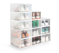 KEPLIN Stackable Shoe Storage Boxes - Premium Quality, Durable & Space-Saving Organiser Set for Closet, Wardrobe & Home - Pack of 12 in Black (33x23x14.5cm) (White, 12 Pack)