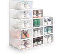 Keplin Stackable Shoe Storage Boxes Premium Quality, Durable & Space Saving Organiser Set Wardrobe & Home Pack Of 12 In (White)