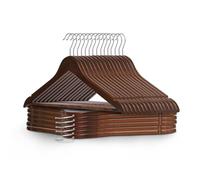 KEPLIN Strong Walnut Wood Wooden Coat Hangers with 360 Degree Rotatory Hook & Round Trouser Bar & Shoulder Notches - Durable Wardrobe Space Saver - Suitable for Coat, Jacket, Suit, Jumper (20 Pack)
