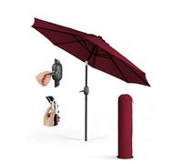 KEPLIN Tilting Parasol Umbrella 2.3m - Crank & Tilt Sun Shade with Protective Cover, Steel Frame Outdoor Umbrella with 180g UV Resistant Polyester Canopy for Patio, Garden, Balcony & Beach - Dark Red