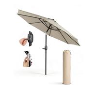 KEPLIN Tilting Parasol Umbrella 2.7m - Crank & Tilt Sun Shade with Protective Cover, Steel Frame Outdoor Umbrella with 180g UV Resistant Polyester Canopy for Patio, Garden, Balcony & Beach - Cream
