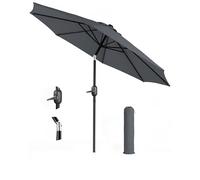 KEPLIN Tilting Parasol Umbrella 2.7m - Crank & Tilt Sun Shade with Protective Cover, Steel Frame Outdoor Umbrella with 180g UV Resistant Polyester Canopy for Patio, Garden, Balcony & Beach - Grey