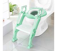 KEPLIN Toddler Toilet Training Seat Ladder with Adjustable Height, Non-Slip Wide Step & Soft Cushion - Foldable Potty Training Seat for Boys & Girls (Green)
