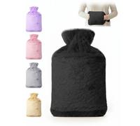 Keplin Two Tones Fluffy Hot Water Bottle 2L with Soft Faux Fur Cover in Black | Size: 1 Keplin Black 1