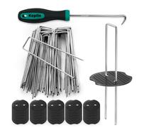 Keplin U Shaped Garden Pegs Set, 50 Pegs, 50 Washers & 1 Pick Hook (101 Pack) in Silver | Size: 100 Pack Keplin Silver 100 Pack