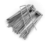 Keplin U Shaped Metal Garden Pegs 15cm, Galvanized Rust-Resistant Pins in Silver | Size: 50 Pack Keplin Silver 50 Pack