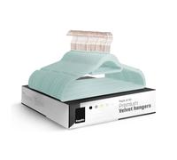 KEPLIN Velvet Hangers 50 Pack - Non-Slip Clothes Hangers with Tie Bar & 360° Hook - Durable & Sturdy, Space-Saving Wardrobe Organisers for Suits, Jackets & Clothes- Home Storage Solution (Mint Green)