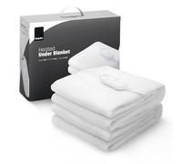KEPLIN White Electric Heated Blanket, Fleece Bed Warmer, Double 120x135cm | 3 heat settings, remote control, overheat protection, machine washable, corner-tie fitted underblanket, 250gsm fleece
