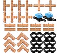 Kepmix 32 Pieces Drip Irrigation Fittings Kit: 1/2 Inch Drip Irrigation Tubing Set Includes 8 Couplings 8 Tees 6 Elbows 6 Plugs 2 Crosses 2 Valves for Sprinkler Systems