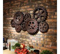KEPMOGOH Vintage Industrial Wooden Gear Wheel Home Bar Wall Decor, Steampunk Style Gear Wheel Wall Decoration, For Bar/Office/House, 93×6× 50cm (F)