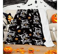 KEPMOV Halloween Blanket, Trick or Treat Blanket Printed with Pumpkin Ghost Bats for Kids Teen, Soft Flannel Lightweight Trick or Treat Blankets for Sofa, the Best Gifts for Decor, 130 x150cm