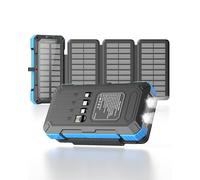 Kepswin Solar Charger Power Bank 49800mAh Portable Phone Charger, 22.5W QC3.0 Fast Charging Built in Cables with USB-C 5 Outputs & 2 inputs for All Cell Phone