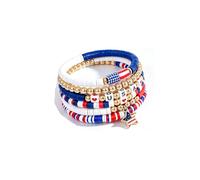 kepvrio 4th of July Bracelets for Women Men Red White Blue Clay Beaded Stackable Stretch Bracelets Independence Day Patriotic Bracelet USA 250th Anniversary Merchandise Summer Beach Jewelry Set Gift