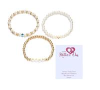 kepvrio Mother's Day Bracelet for Mom,Boho Fashion Mother's Day Beaded Bracelet Adjustable Stackable Elastic Bracelets Set Handmade Ceramic Clay Pearl Bracelets Women's Day Jewelry Accessories, L
