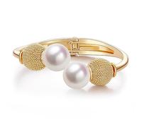 kepvrio Pearl Bracelet for Women,Gold Cuff Pearl Bracelet Chunky Bangle Bracelets Simple Gold Plated Cuff Bangle Irregular Pearl Bracelet Trendy Personality Pearl Statement Jewelry, 7.8inch, Zinc
