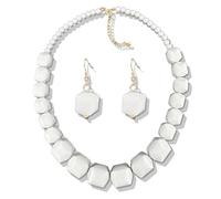 kepvrio White Beads Necklace,Flintstones Costumes Jewelry Sets for Women Acrylic Chunky Strand Statement Necklaces African White Jewelry Sets Halloween Jewelry Accessorie, Metal, No Gemstone