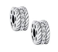 KEQ Clip Spacer Charm for Bracelet 925 Silver Stocking Stuffers Pave Cubic Zirconia Clip Lock Stopper Bead Spacer For Pandora Moment Bracelets Christmas Gifts European Openable Beads 2pcs, Mini