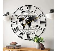 KEQAM Large World Map Wall Clock,Metal Minimalist Modern Clock, Round Silent Non-Ticking Battery Operated Wall Clocks for Living Room/Home/Kitchen/Bedroom/Office/School Decor (24 Inch)