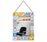 KEQAM Rectangle Mirror for Wall, 12"x16" Decorative Wall Mirror, Lemon Blue Mosaic Mirrors, Wall Mirrors Decor with Hanging Rope for Living Room, Entryway