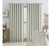 KEQIAOSUOCAI 90 Inch Blackout Curtains Hook Tape Belt Back Tab Cotton Farmhouse Linen Curtains Track Style Pleated Curtain Drapes for Living Room, Greyish Beige, 50 by 90 Inches Long, 2 Panels