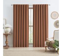 KEQIAOSUOCAI 90 Inch Rust Terracotta Blackout Curtains Linen for Bedroom 2 Panels Set Fall Decor Back Tab Pocket Hook Belt Brick Rust Boho 70s Curtains for French Door Living Room W50 x L90