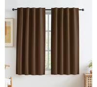 KEQIAOSUOCAI Blackout Curtains Made of Artificial Linen, 2 Panels, Loop Rod, Pocket, Hooks, Belt, Window Curtain, Curtains for Bedroom, 86 x 114 cm (W x L), Brown