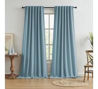 KEQIAOSUOCAI Extra Long 120 Inch Full Blackout Curtains for Large Window, Linen Textured Back Tab Hook Belt Pleated Tall Drapes for Living Room Dining 2 Panels Set, 50 Wide, 10 FT, Dusty Stone Blue