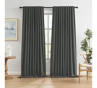 KEQIAOSUOCAI Grey Pleated Curtains 2 Panels Set, Full Blackout Linen Curtain Drapes for Living Room Bedroom 96 Inches Long,（72 Inch Wide Each Panel, 1 Pair Back Tab Rod Loop Pocket