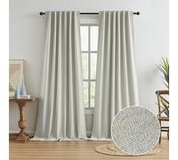 KEQIAOSUOCAI Linen Black Out Curtains 132 Inches 11 FT Long Back Tab Track System Curtains for Cottage High Ceiling Living Room Extra Long Textured Curtain Drapes for Country Villa 50x132, 2 Panels