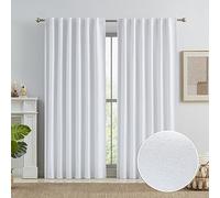 KEQIAOSUOCAI Linen White Blackout Curtains 90 Inches Long Back Tab Rod Pocket - 100% Black Out Boho Curtains for Living Room, Full Light Block Out Drapes Farmhouse Decor 50x90 Inch, 2 Panels