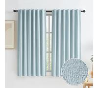 KEQIAOSUOCAI Short Blackout Curtains Light Blue for Kitchen - Total Blocking Out Draperies for Bathroom Bedroom W50 x L45 Back Tab Loop Pocket, 2 Panels
