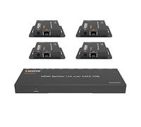 KEQINX 1x4 HDMI Extender Splitter 4K Over Cat6 70m/230ft POC with 4X Receivers IR Control EDID HDMI Over Ethernet Splitter