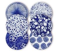 KeQiu 8 Inch Ceramic Dessert Salad Appetizer Pasta Steak Pancake Fruit Dinner Plates Set of 6, Premium Gift for House Warming, Birthday, Microwave/Oven/Dishwasher Safe, Vintage Blue, Japanese Style