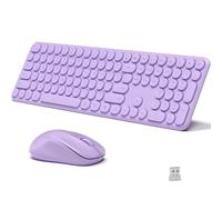 KEQTFT Wireless Keyboard and Mouse Combo, 110 Round Quiet Keys, Adjustable Optical Mouse, Share 1xUSB Receiver, Power Switch, for Windows Mac(Purple)
