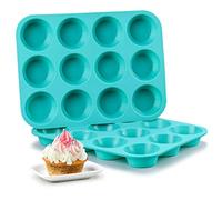 Keraiz ST-51301, 12 Cup Silicon / Silicone Muffin Tray Cupcake Cake Cases, moulds. Available in assorted colours in pink, blue or red 6.8 x 3 x 5 cms