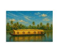 Kerala Boat House Poster Canvas Poster for Office Decor Gift