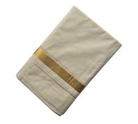 Kerala Double Golden Kasavu Mundu for Mens, Golden Border White Double Dhoti for Onam.