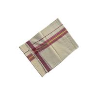 Kerala Double Mundu, White with Golden Kasavu and Red Border, Traditional Onam Festival Dhoti