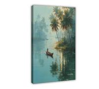 Kerala Fisherman Art Print_ South India Coastal Scene Canvas Poster Wall Art Decor Print Picture Paintings for Living Room Bedroom Decoration 16x24inch(40x60cm)